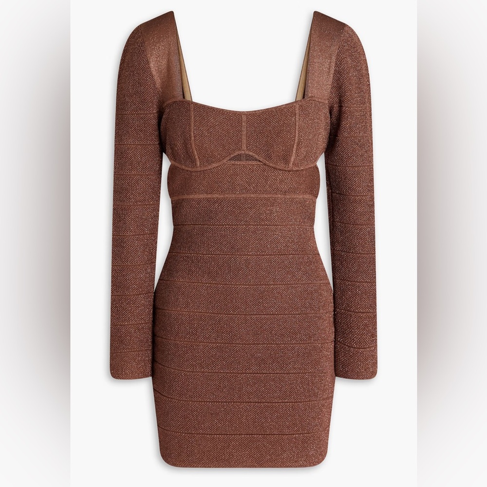 Hervé Léger Women's Brown Cutout Metallic Bandage Mini Dress (Size S)